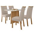 Conjunto Mesa de Jantar Celebrare 1,20 c/ vidro e 4 cadeiras Apogeu Tecido Veludo Naturale Creme Amendoa Clean/off White