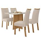 Conjunto Mesa de Jantar Celebrare 1,20 com vidro e 4 cadeiras Apogeu Tecido Linho Rinzai Bege Amendoa Clean/off White