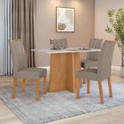 Conjunto Mesa de jantar Celebrare 1,20 com vidro e 4 Cadeiras Apogeu Tecido Suede Animale Bege Amendoa Clean / off White