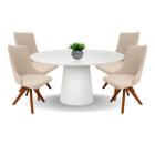 Conjunto Mesa de Jantar Cone 100 cm Laca Branca + Vidro Com 4 Cadeiras Roma Giratória