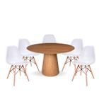 Conjunto Mesa de Jantar Cone Redonda 120 cm Freijó + 5 Cadeiras Eames Dkr Wood