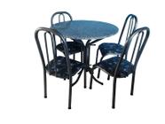 Conjunto Mesa de Jantar cozinha aço + 4 cadeiras M-KO redonda 90cm tampo granito verdadeiro - Cor cinza craqueada + assento flor preto