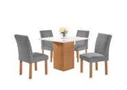 Conjunto Mesa de Jantar Dakota 90x90cm Tampo de Vidro com 4 Cadeiras Napoles Cel Móveis - TEC 171