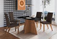 Conjunto Mesa de Jantar Deli Tampo Vidro com 4 Cadeiras Madeira Maeve Canela/Preto/Chocolate Espresso Móveis