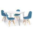 Conjunto Mesa de Jantar Hairpin 130x80 Branca com 4 Cadeiras Eiffel Botonê - Turquesa