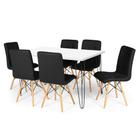 Conjunto Mesa de Jantar Hairpin 130x80 Branca com 6 Cadeiras Eiffel Gomos - Preto