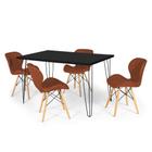 Conjunto Mesa de Jantar Hairpin 130x80 Preta com 4 Cadeiras Eiffel Slim - Marrom - OpenUp!