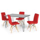 Conjunto Mesa de Jantar Hairpin 130x80 Volpi com 4 Cadeiras Eiffel Gomos - Vermelho - OpenUp!