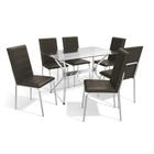 Conjunto Mesa de Jantar Kappesberg Crome Tampo de Vidro 6 Cadeiras Cromado Marrom