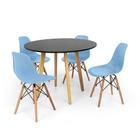 Conjunto Mesa de Jantar Laura 100cm Preta com 4 Cadeiras Charles Eames - Azul Claro