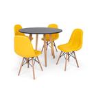 Conjunto Mesa de Jantar Laura 100cm Preta com 4 Cadeiras Charles Eames Botonê - Amarela