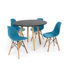 Conjunto Mesa de Jantar Laura 100cm Preta com 4 Cadeiras Charles Eames - Turquesa