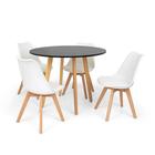 Conjunto Mesa de Jantar Laura 100cm Preta com 4 Cadeiras Eames Wood Leda - Branca