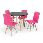 Conjunto Mesa de Jantar Laura 100cm Preta com 4 Cadeiras Eiffel Gomos - Rosa