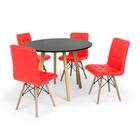 Conjunto Mesa de Jantar Laura 100cm Preta com 4 Cadeiras Eiffel Gomos - Vermelha