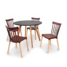 Conjunto Mesa de Jantar Laura 100cm Preta com 4 Cadeiras Windsor - Marrom