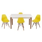 Conjunto Mesa de Jantar Luiza 135cm Branca com 4 Cadeiras Eames Eiffel - Amarelo