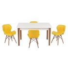 Conjunto Mesa de Jantar Luiza 135cm Branca com 4 Cadeiras Slim - Amarelo