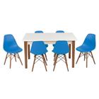 Conjunto Mesa de Jantar Luiza 135cm Branca com 6 Cadeiras Eames Eiffel - Turquesa