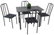 Conjunto Mesa de Jantar Mad. 1.00m x 0.60m Cinza com assentos flor preta aço com 4 cadeiras + tampo granito verdadeiro Campeã de vendas