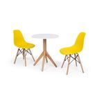 Conjunto Mesa de Jantar Maitê 60cm Branca com 2 Cadeiras Charles Eames - Amarela
