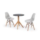 Conjunto Mesa de Jantar Maitê 60cm Preta com 2 Cadeiras Charles Eames - Cinza
