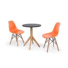 Conjunto Mesa de Jantar Maitê 60cm Preta com 2 Cadeiras Charles Eames - Laranja