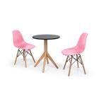 Conjunto Mesa de Jantar Maitê 60cm Preta com 2 Cadeiras Charles Eames - Rosa
