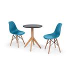 Conjunto Mesa de Jantar Maitê 60cm Preta com 2 Cadeiras Charles Eames - Turquesa