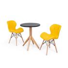 Conjunto Mesa de Jantar Maitê 60cm Preta com 2 Cadeiras Eames Eiffel Slim - Amarela