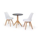 Conjunto Mesa de Jantar Maitê 60cm Preta com 2 Cadeiras Eames Wood Leda - Branca