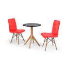 Conjunto Mesa de Jantar Maitê 60cm Preta com 2 Cadeiras Eiffel Gomos - Vermelha