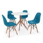 Conjunto Mesa de Jantar Maitê 80cm Branca com 4 Cadeiras Charles Eames Botonê - Turquesa