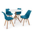 Conjunto Mesa de Jantar Maitê 80cm Branca com 4 Cadeiras Eames Wood Leda - Turquesa