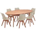 Conjunto Mesa de Jantar Oval Vértice 190cm Natural com 6 Cadeiras Leda em Madeira Maciça - Nude