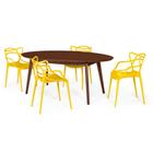 Conjunto Mesa de Jantar Oval Vértice Nozes 190cm com 4 Cadeiras Allegra - Amarelo