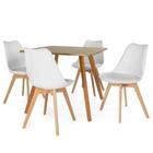 Conjunto Mesa de Jantar Quadrada Ágata 90x90cm Natural com 4 Cadeiras Leda - Branco