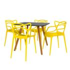 Conjunto Mesa de Jantar Quadrada Ágata 90x90cm Preta com 4 Cadeiras Allegra - Amarelo - Magazine Decor