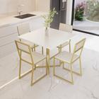 Conjunto Mesa de Jantar Quadrada Branca 4 Cadeiras Estofado Riviera Industrial Dourado