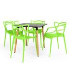 Conjunto Mesa de Jantar Quadrada Eiffel Preta 80x80cm com 4 Cadeiras Allegra - Verde