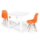 Conjunto Mesa de Jantar Quadrada Sofia Branca 80x80cm com 2 Cadeiras Eames Eiffel - Laranja