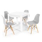 Conjunto Mesa de Jantar Quadrada Sofia Branca 80x80cm com 4 Cadeiras Eames Eiffel - Cinza