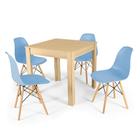 Conjunto Mesa de Jantar Quadrada Sofia Natural 80x80cm com 4 Cadeiras Eames Eiffel - Azul Claro