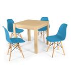 Conjunto Mesa de Jantar Quadrada Sofia Natural 80x80cm com 4 Cadeiras Eames Eiffel - Turquesa