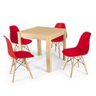 Conjunto Mesa de Jantar Quadrada Sofia Natural 80x80cm com 4 Cadeiras Eames Eiffel - Vermelho