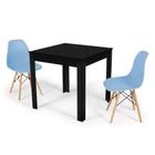 Conjunto Mesa de Jantar Quadrada Sofia Preta 80x80cm com 2 Cadeiras Eames Eiffel - Azul Claro