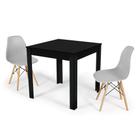 Conjunto Mesa de Jantar Quadrada Sofia Preta 80x80cm com 2 Cadeiras Eames Eiffel - Cinza