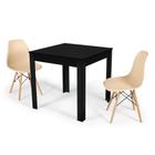 Conjunto Mesa de Jantar Quadrada Sofia Preta 80x80cm com 2 Cadeiras Eames Eiffel - Nude