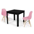 Conjunto Mesa de Jantar Quadrada Sofia Preta 80x80cm com 2 Cadeiras Eames Eiffel - Rosa