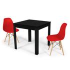 Conjunto Mesa de Jantar Quadrada Sofia Preta 80x80cm com 2 Cadeiras Eames Eiffel - Vermelho